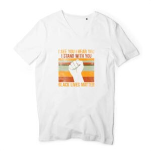 T-shirt Homme Col V 100% Coton BIO Black Lives Matter I Stand