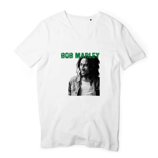 T-shirt Homme Col V 100% Coton BIO Bob Marley Green
