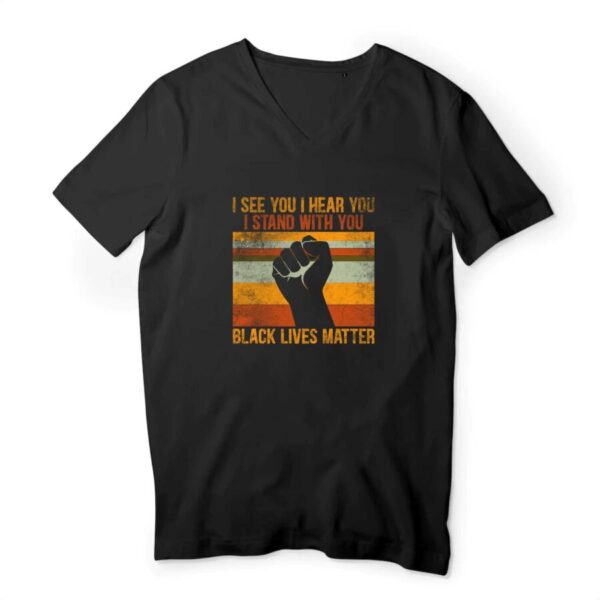 T-shirt Homme Col V 100% Coton BIO Black Lives Matter I Stand